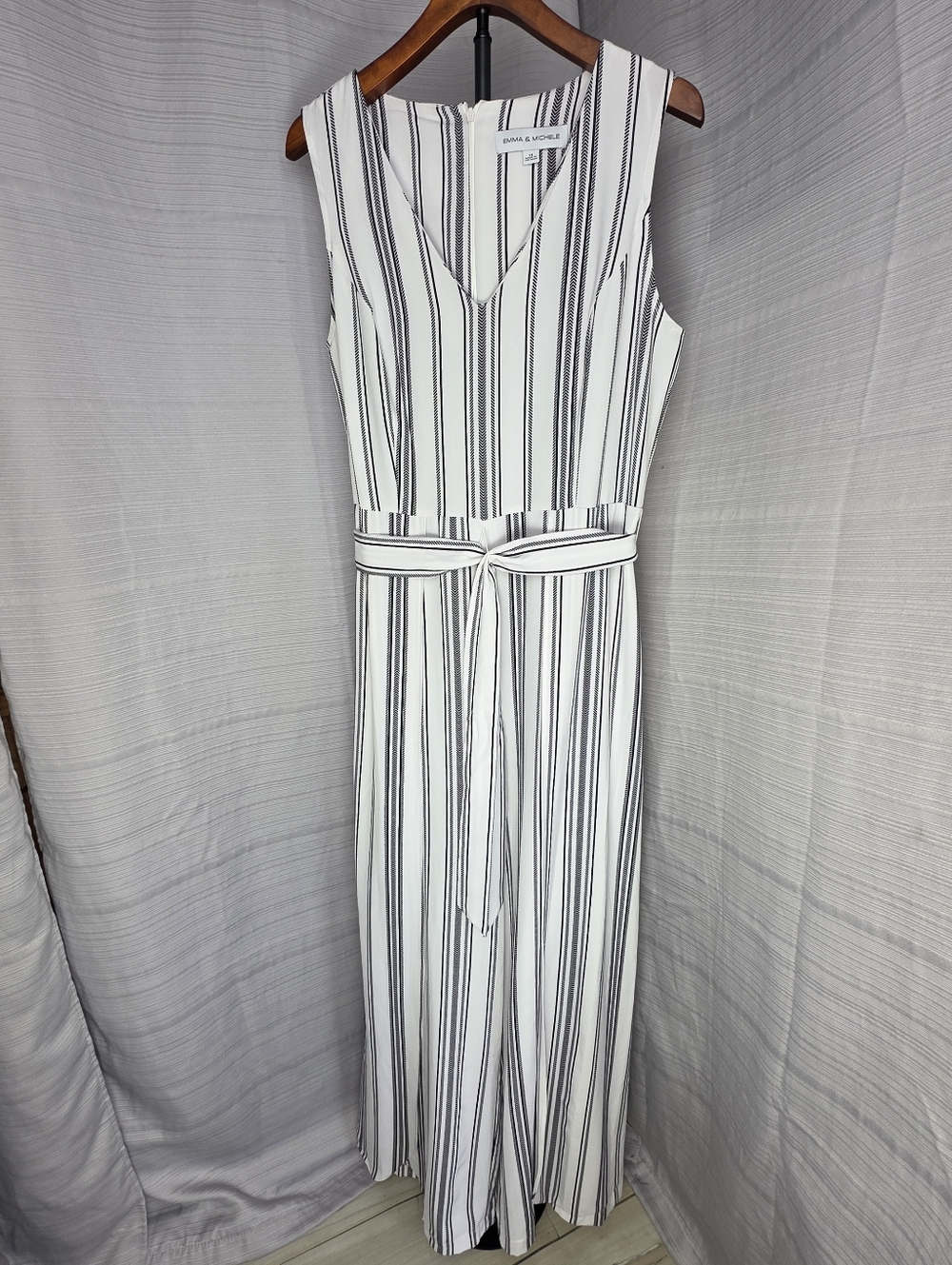 Jumpsuit Romper Size 14 Petal Leg High Slit Wide Leg Modern Tie Waist Striped